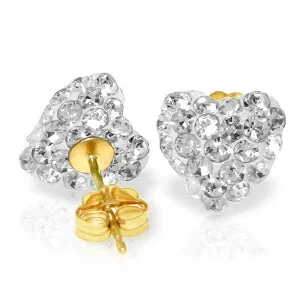 2.65 Carat 14K Solid Yellow Gold White Cubic Zirconia Heart Stud Earrings