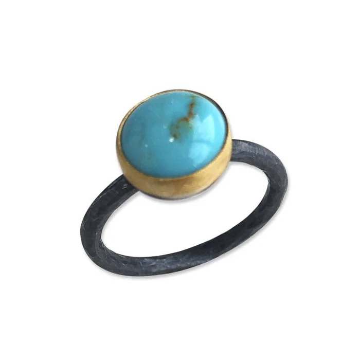 Lika Behar "Katya" Round Kingman Turquoise Ring in 24K Yellow Gold and Oxidized Sterling Silver