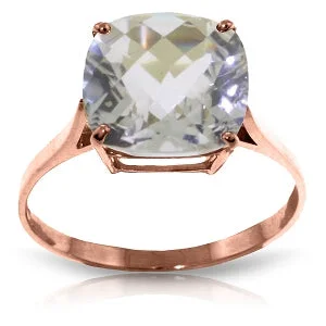 3.6 Carat 14K Solid Rose Gold Ring Natural Checkerboard Cut White Topaz