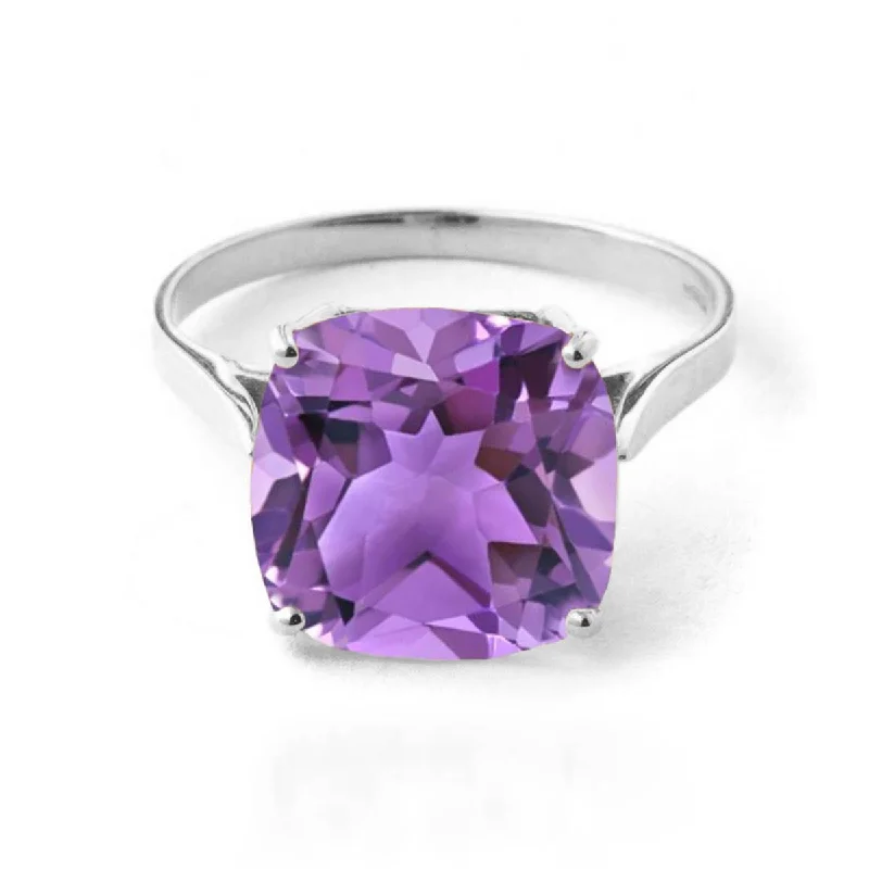 3.6 Carat 14K Solid White Gold Ring Natural Checkerboard Cut Purple Amethyst