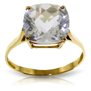 3.6 Carat 14K Solid Yellow Gold Ring Natural Checkerboard Cut White Topaz