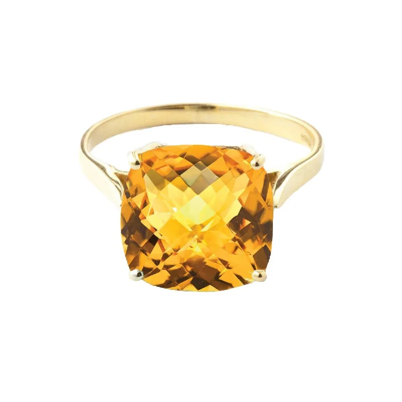 3.6 Carat 14K Yellow Gold Ring Checkerboard Cut Natural Citrine