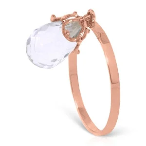 3 Carat 14K Solid Rose Gold Ring Dangling Briolete White Topaz