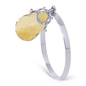 3 Carat 14K Solid White Gold Ring Dangling Briolette Citrine