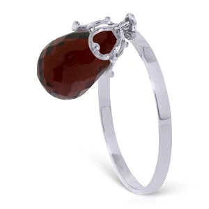 3 Carat 14K Solid White Gold Ring Dangling Briolette Garnet