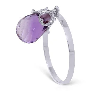 3 Carat 14K Solid White Gold Ring Dangling Briolette Purple Amethyst