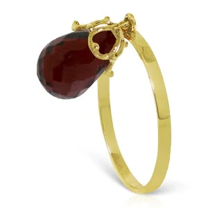 3 Carat 14K Solid Yellow Gold Ring Dangling Briolette Garnet