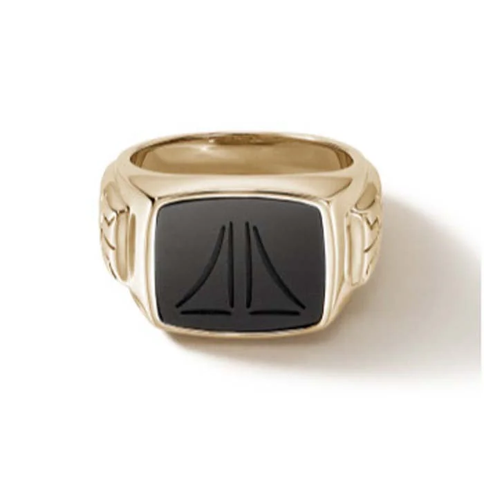 John Hardy Black Onyx ID Signet Ring in 14K Yellow Gold