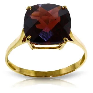 4.5 Carat 14K Solid Yellow Gold Ring Natural Checkerboard Cut Garnet