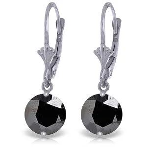 4.75 Carat 14K Solid White Gold Leverback Earrings Black Cubic Zirconia