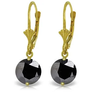 4.75 Carat 14K Solid Yellow Gold Leverback Earrings Black Cubic Zirconia