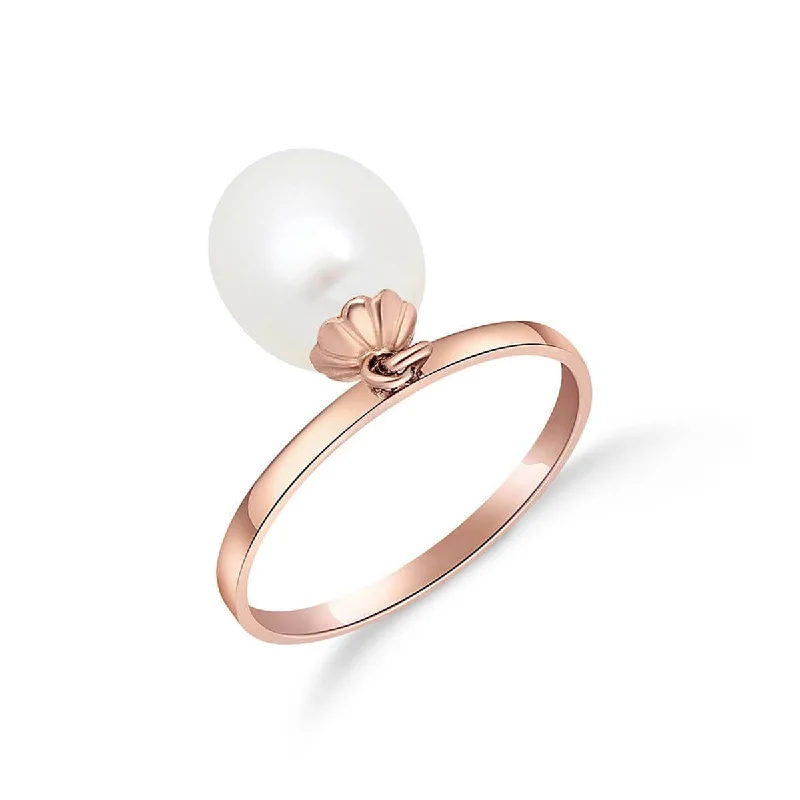 4 Carat 14K Solid Rose Gold Ring Dangling Natural Pearl