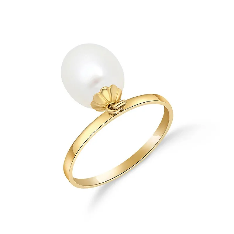 4 Carat 14K Solid Yellow Gold Ring Dangling Natural Pearl