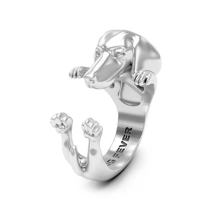 Dog Fever Dachshund Hug Ring, Sterling Silver