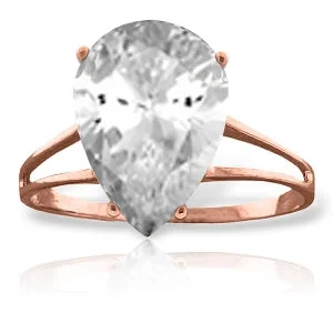 5 Carat 14K Solid Rose Gold Ring Natural White Topaz