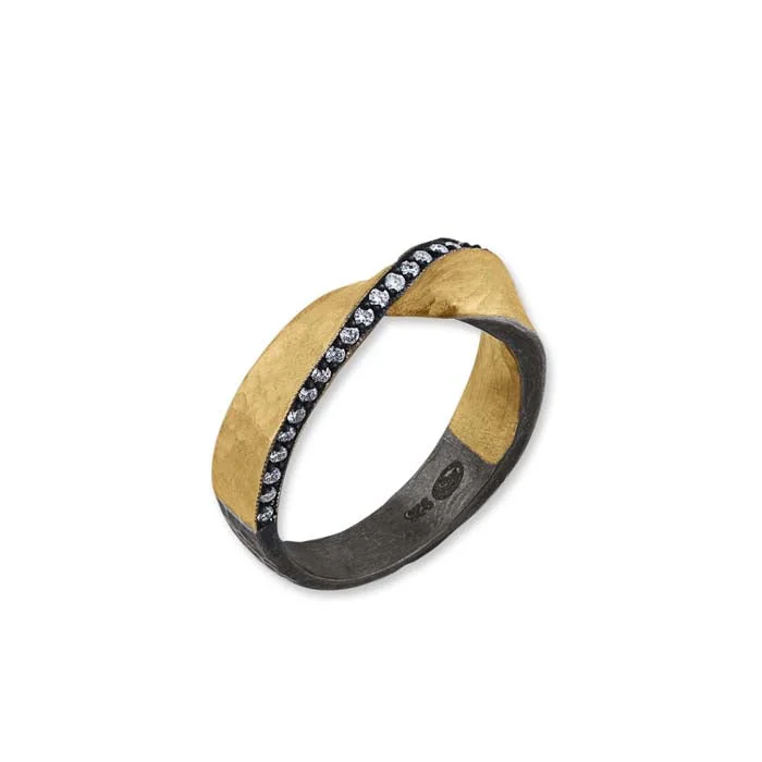 Lika Behar Twist Ring with Diamonds in 24K Yellow Gold and Oxidized Sterling Silver