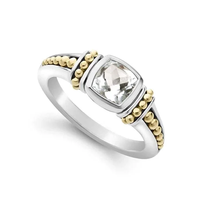 LAGOS White Topaz Caviar Color Ring in Sterling Silver and 18K Yellow Gold