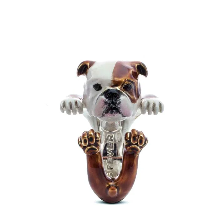 Dog Fever English Bulldog Hug Ring, Enameled Sterling Silver