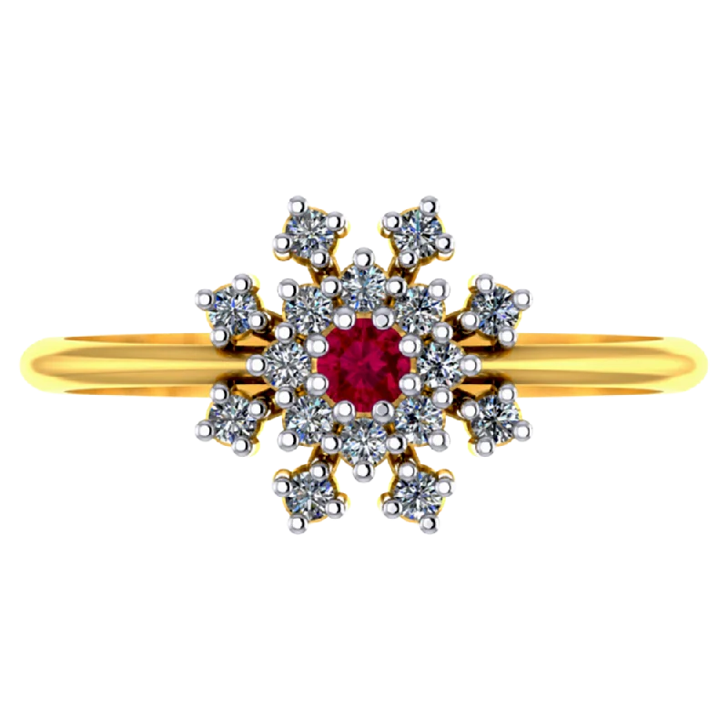 Gorgeous 14k Gold And Diamond Ring From Women Adorned With Red Gemstone