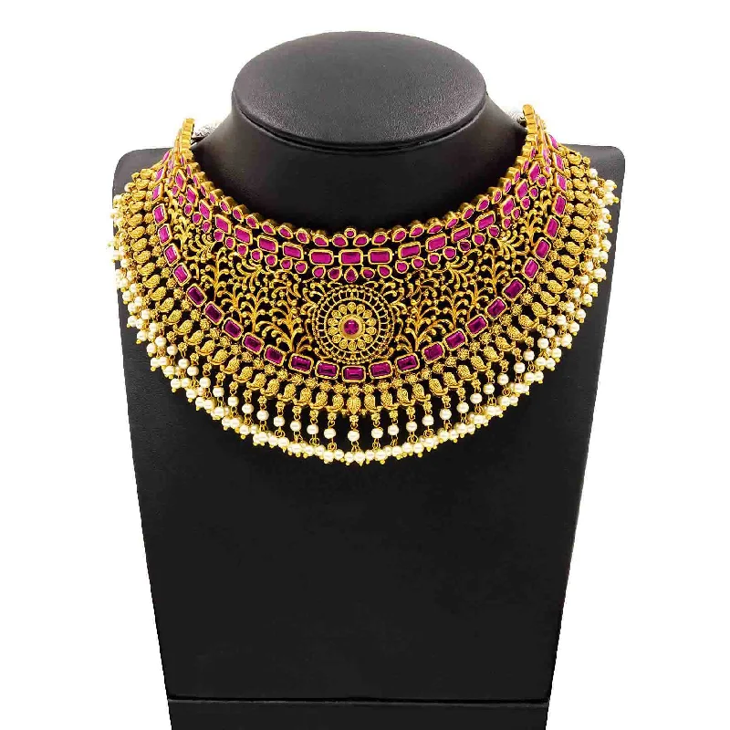 Sreshta Collection Gheru Necklace with Earring PSGRJSTSR19R-034, PSGRNSSR1R-0371