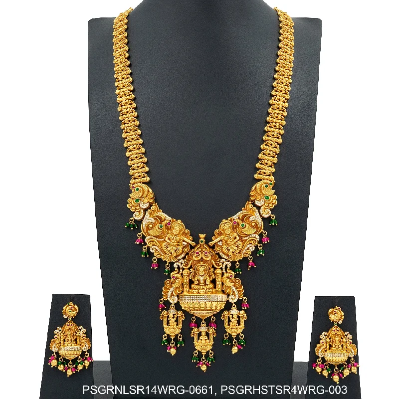 SRESHTA COLLECTION GERU NECKLACE WITH EARRING PSGRNLSR14WRG-0661, PSGRHSTSR4WRG-003