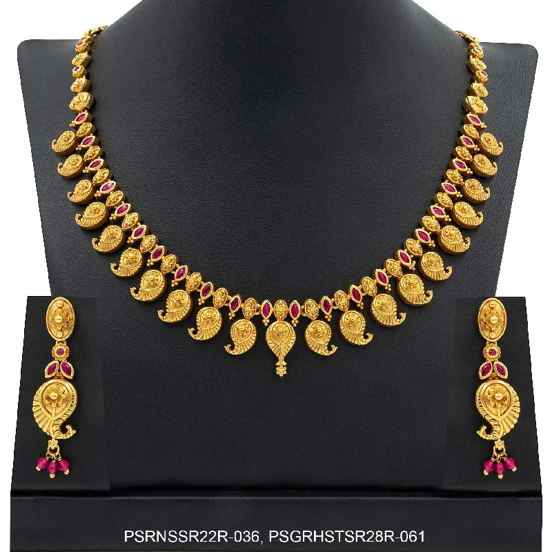 SRESHTA COLLECTION GERU NECKLACE WITH EARRING PSGRNSSR22R-036, PSGRHSTSR28R-061