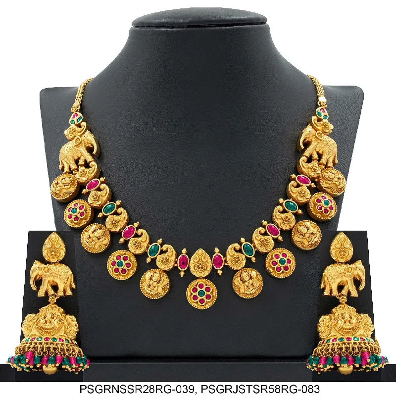 SRESHTA COLLECTION GERU NECKLACE WITH EARRING PSGRNSSR28RG-039, PSGRJSTSR58RG-083