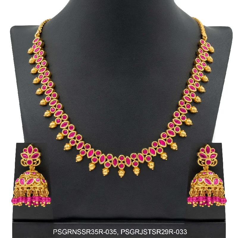 SRESHTA COLLECTION GERU NECKLACE WITH EARRING PSGRNSSR35R-035, PSGRJSTSR29R-033