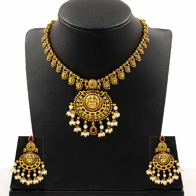 Sreshta Collection Gheru Necklace with Earrings PSGRNSSR12RG-086, PSGRHSTSR5RG-022