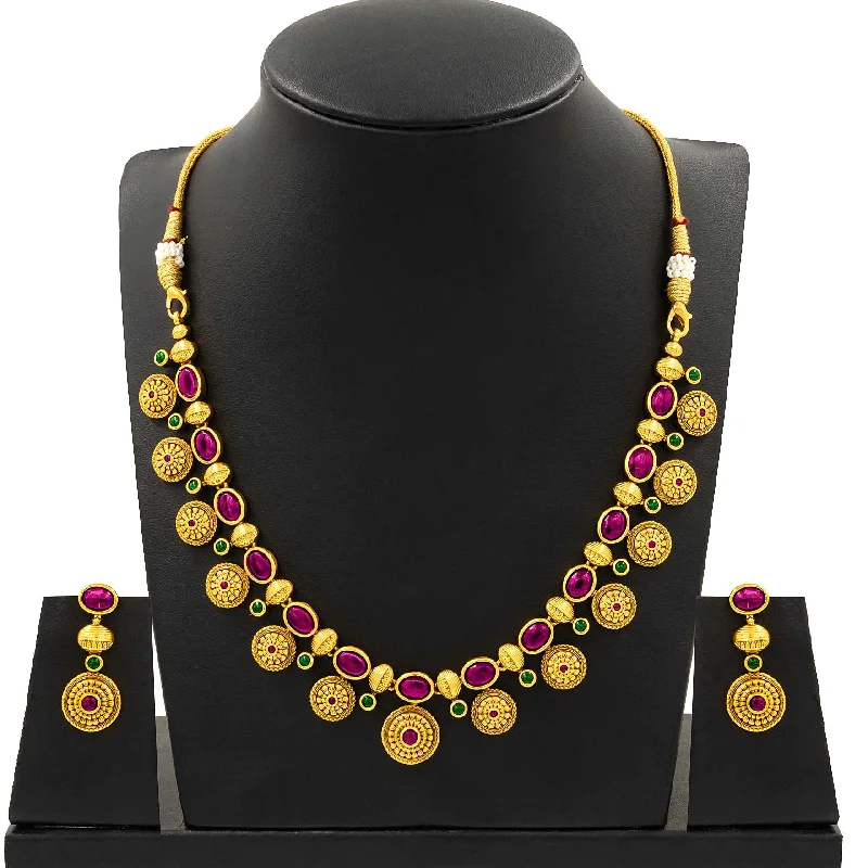 Sreshta Collection Gheru Necklace with Earrings PSGRNSSR16RG-038, PSGRHSTSR25RG-061