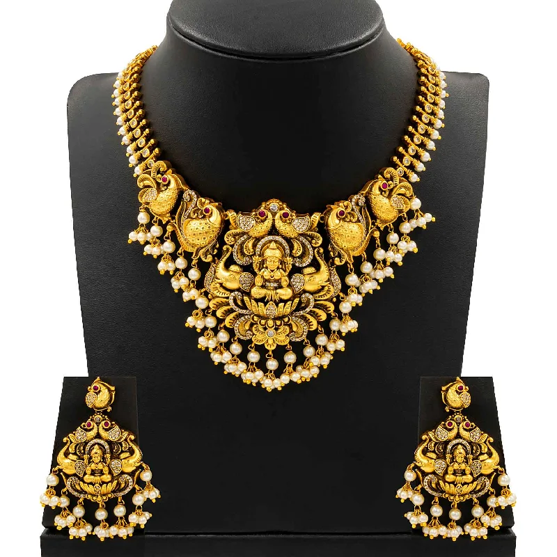 Sreshta Collection Gheru Necklace with Earrings PSGRNSSR3WR-0031, PSGRHSTSR2WR-053