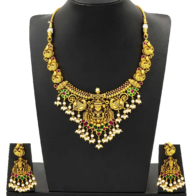 Sreshta Collection Gheru Necklace with Earrings PSGRNSSR20WRG-0311, PSGRHSTSR2WR-083