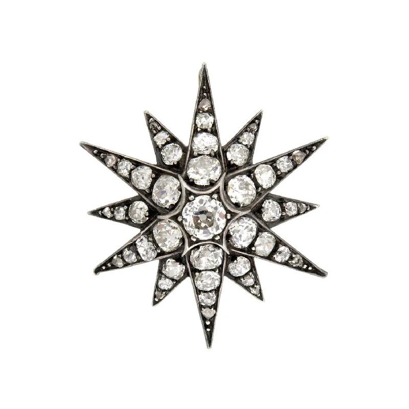 Victorian 15k/Sterling Silver Diamond Starburst Pendant/Pin