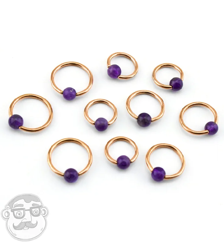 Amethyst Stone Rose Gold PVD Captive Bead Ring