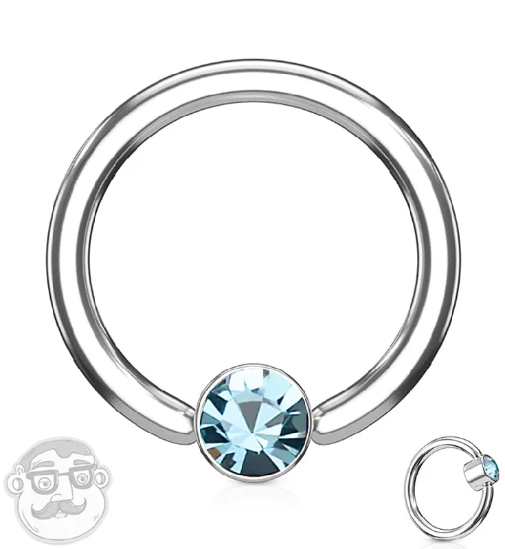 Aqua CZ Flat Disk Captive Ring