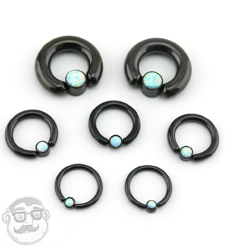 Black PVD Opalite Flat Disk Captive Ring