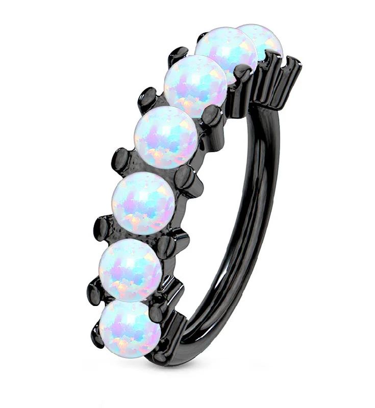 Black PVD White Opal Septenary Seamless Ring