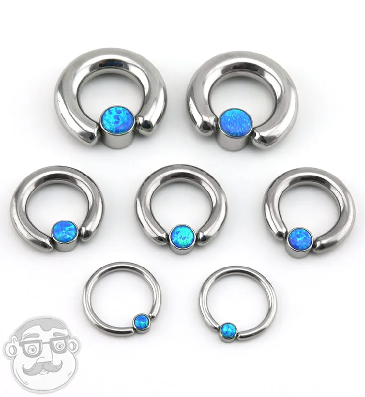 Blue Opalite Flat Disk Captive Ring