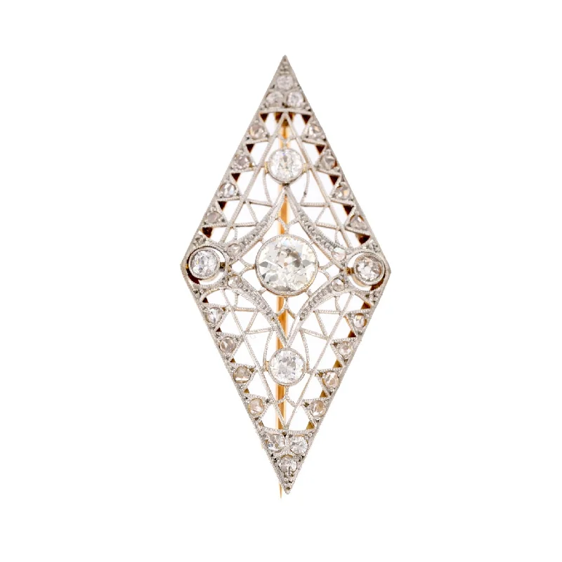 Edwardian Diamond 18K Yellow Gold Silver Brooch