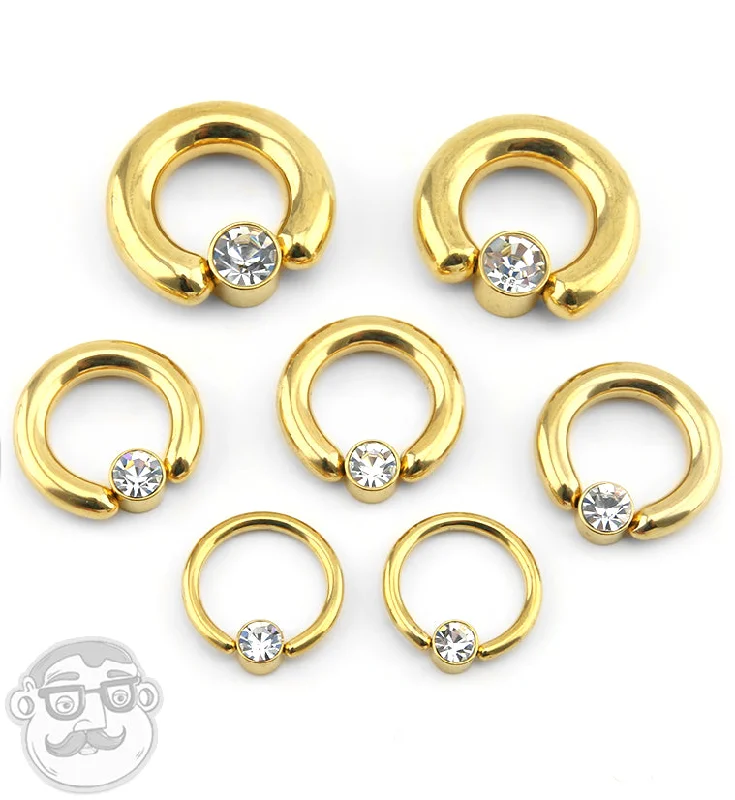 Gold PVD CZ Flat Disk Captive Ring