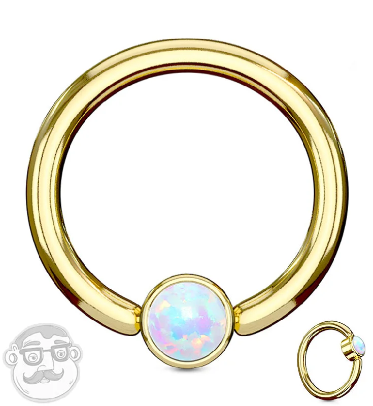 Gold PVD Opalite Flat Disk Captive Ring