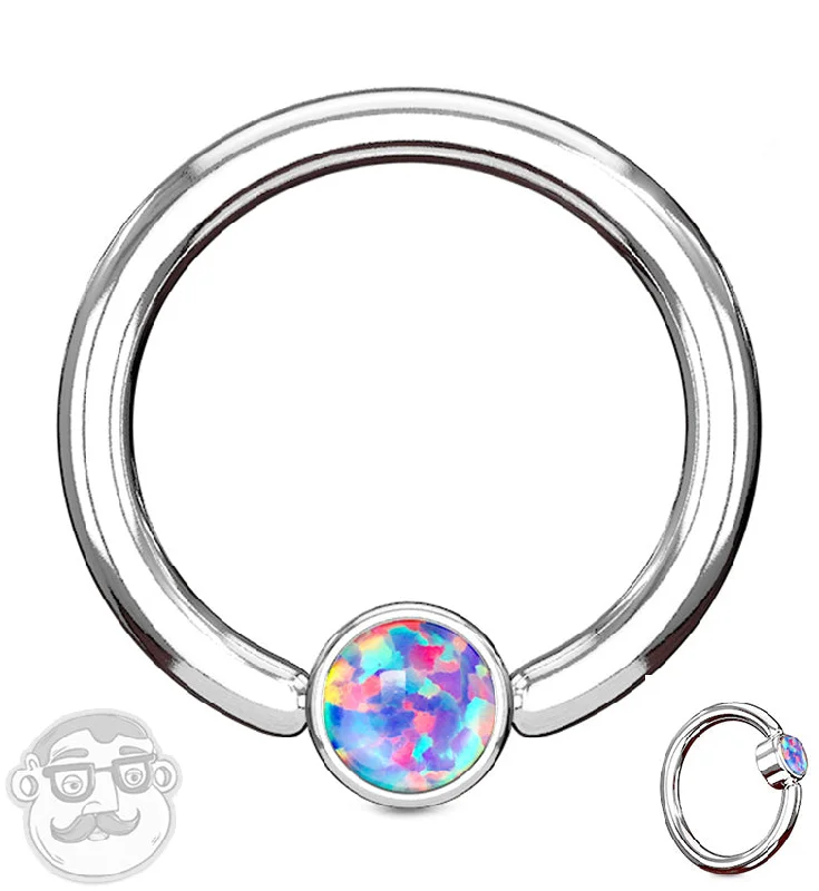 Purple Opalite Flat Disk Captive Ring