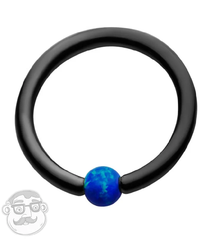 Black PVD Captive Ring With Blue Opalite Bead