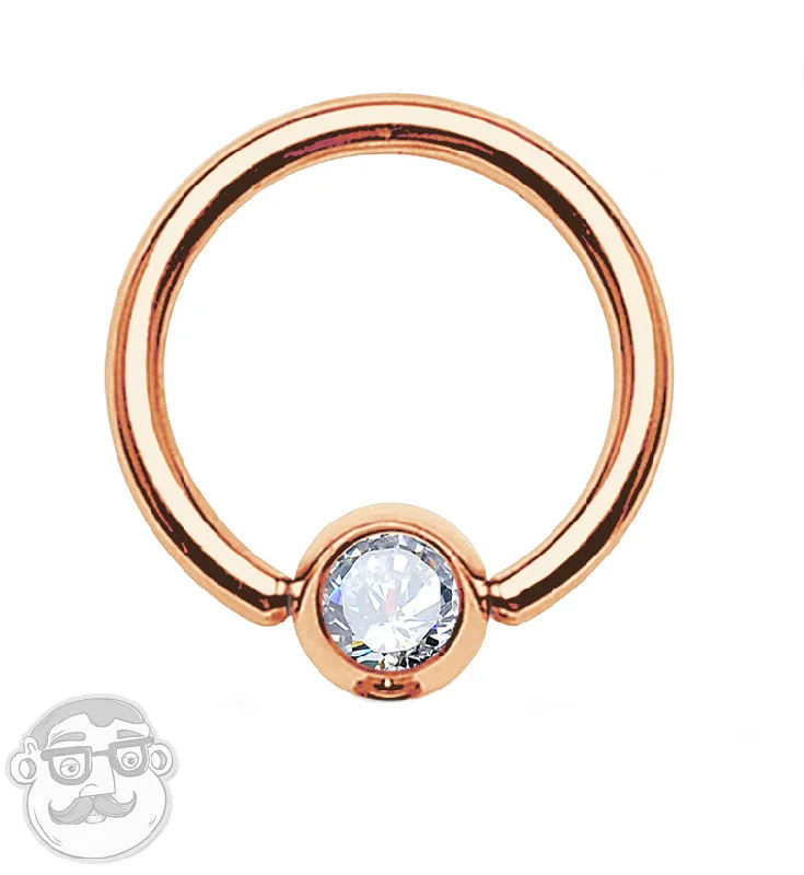 Rose Gold PVD Captive CZ Ring