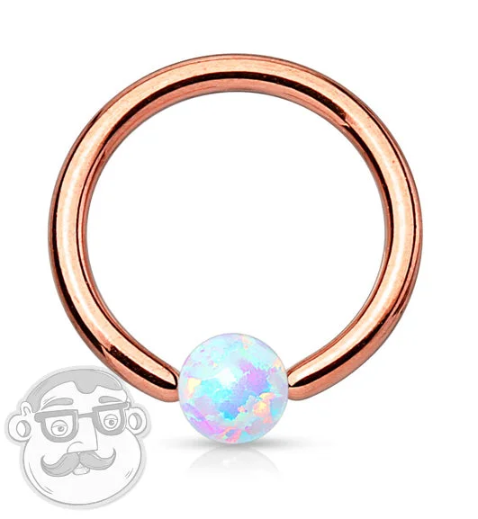 Rose Gold PVD Captive Ring With White Opalite Bead