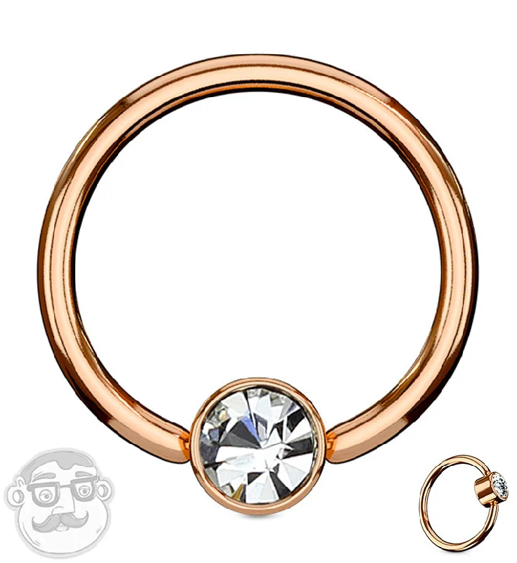 Rose Gold PVD CZ Flat Disk Captive Ring