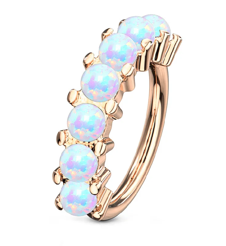 Rose Gold PVD White Opal Septenary Seamless Ring