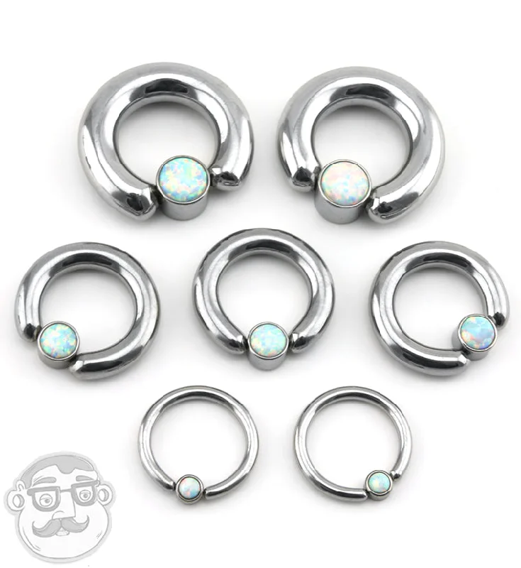 White Opalite Flat Disk Captive Ring