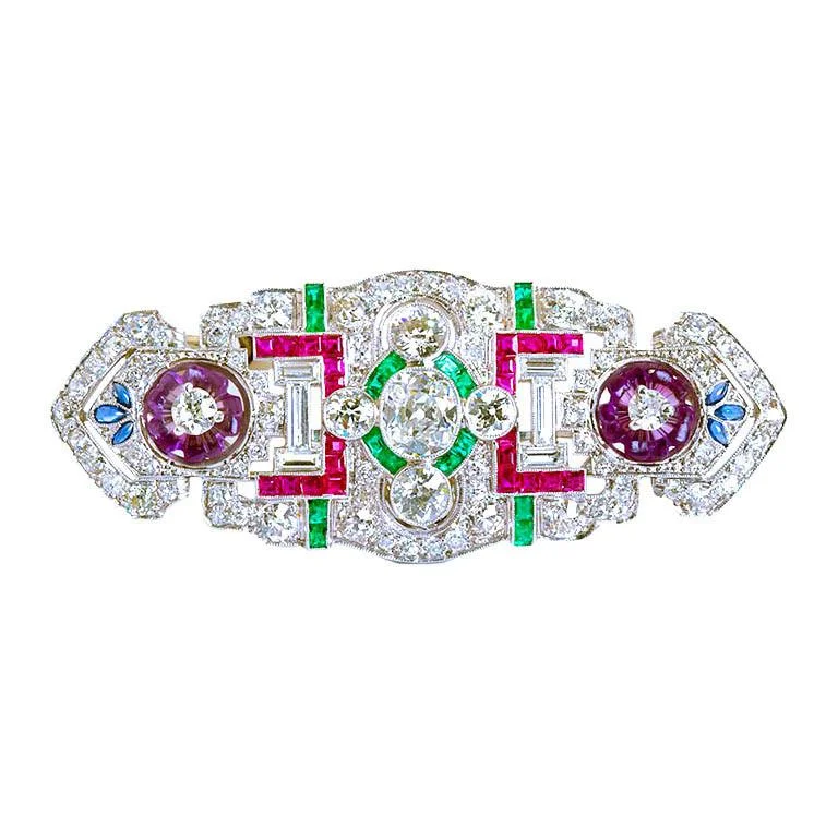 Art Deco Diamond Multi-gem Brooch