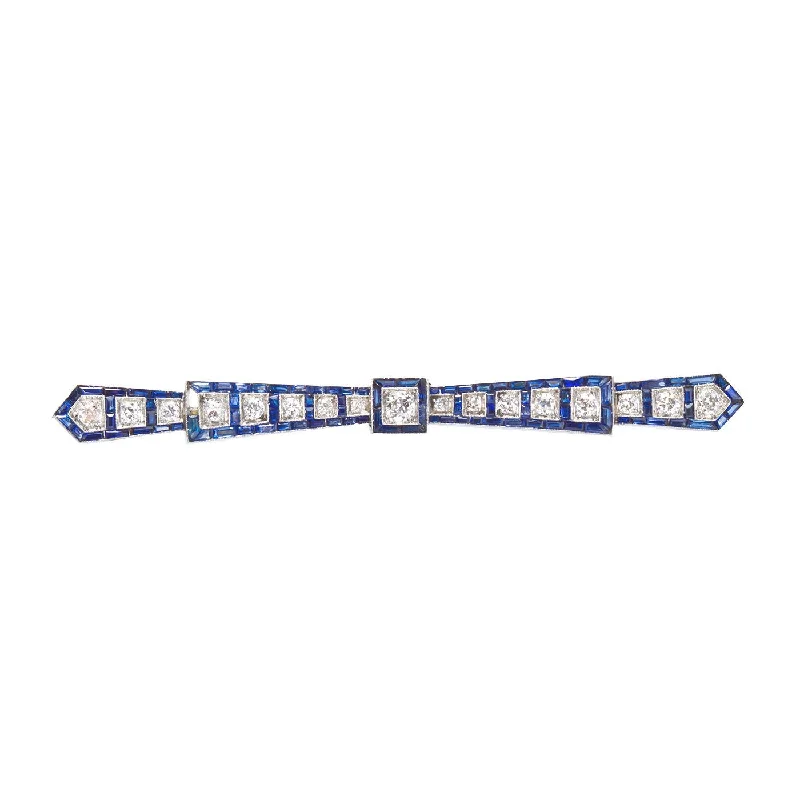 Art Deco Diamond Sapphire Platinum Bar Brooch Pin